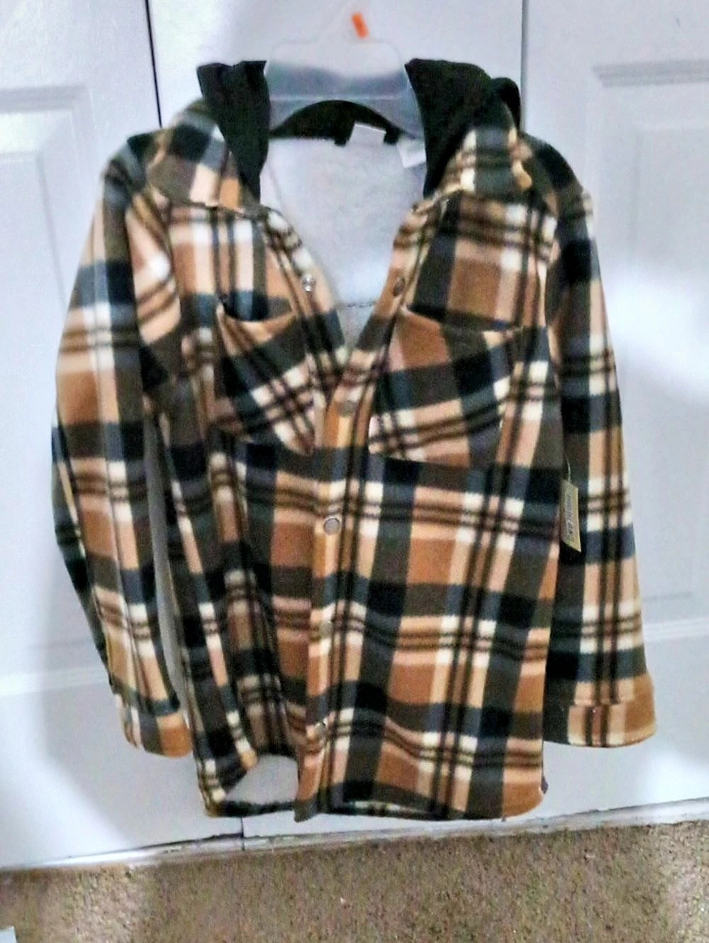 Kids Plaid Hooded Jacket in Brown & Black Like New